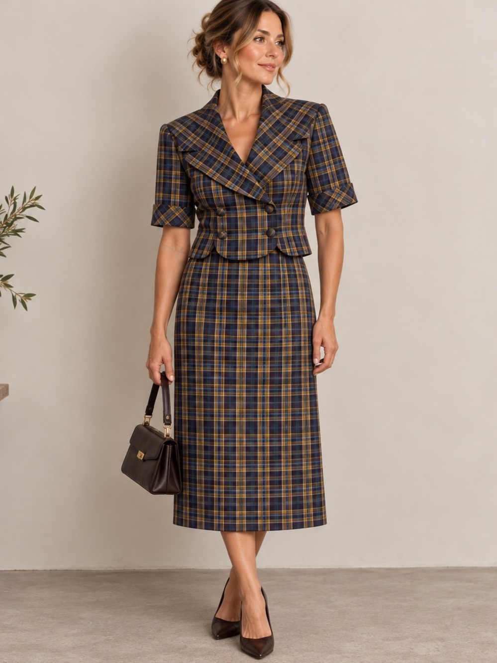 Louben 1950s/60s Plaid Two-Piece Skirt Suit